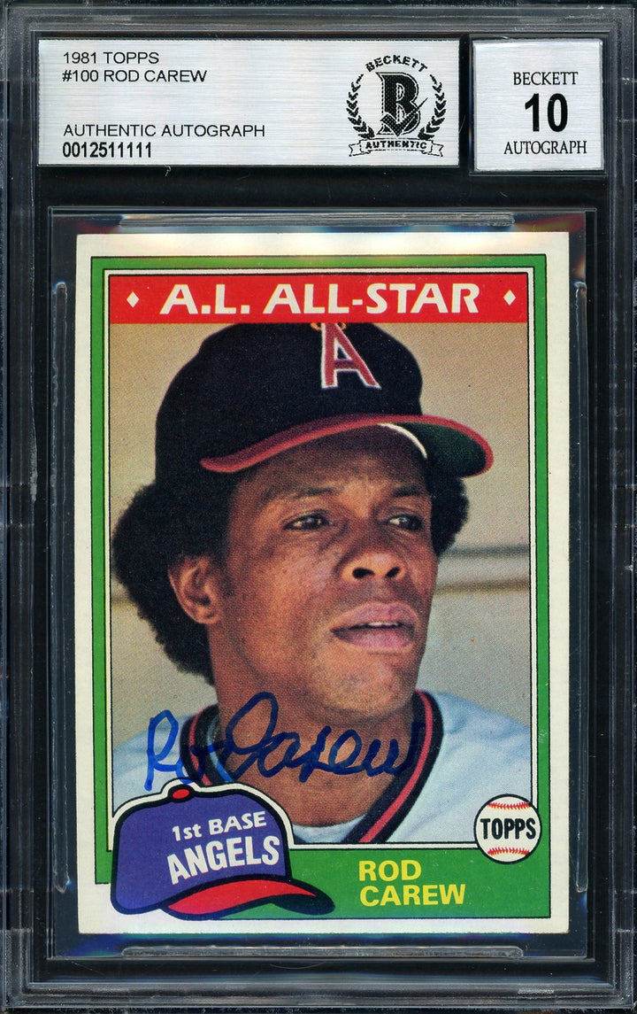 Rod Carew Signed 1981 Topps Card 100 California Angels Auto 10 Beckett