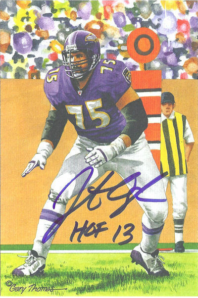 Jonathan Ogden Autographed Baltimore Ravens Goal Line Art Blue HOF 13 12629