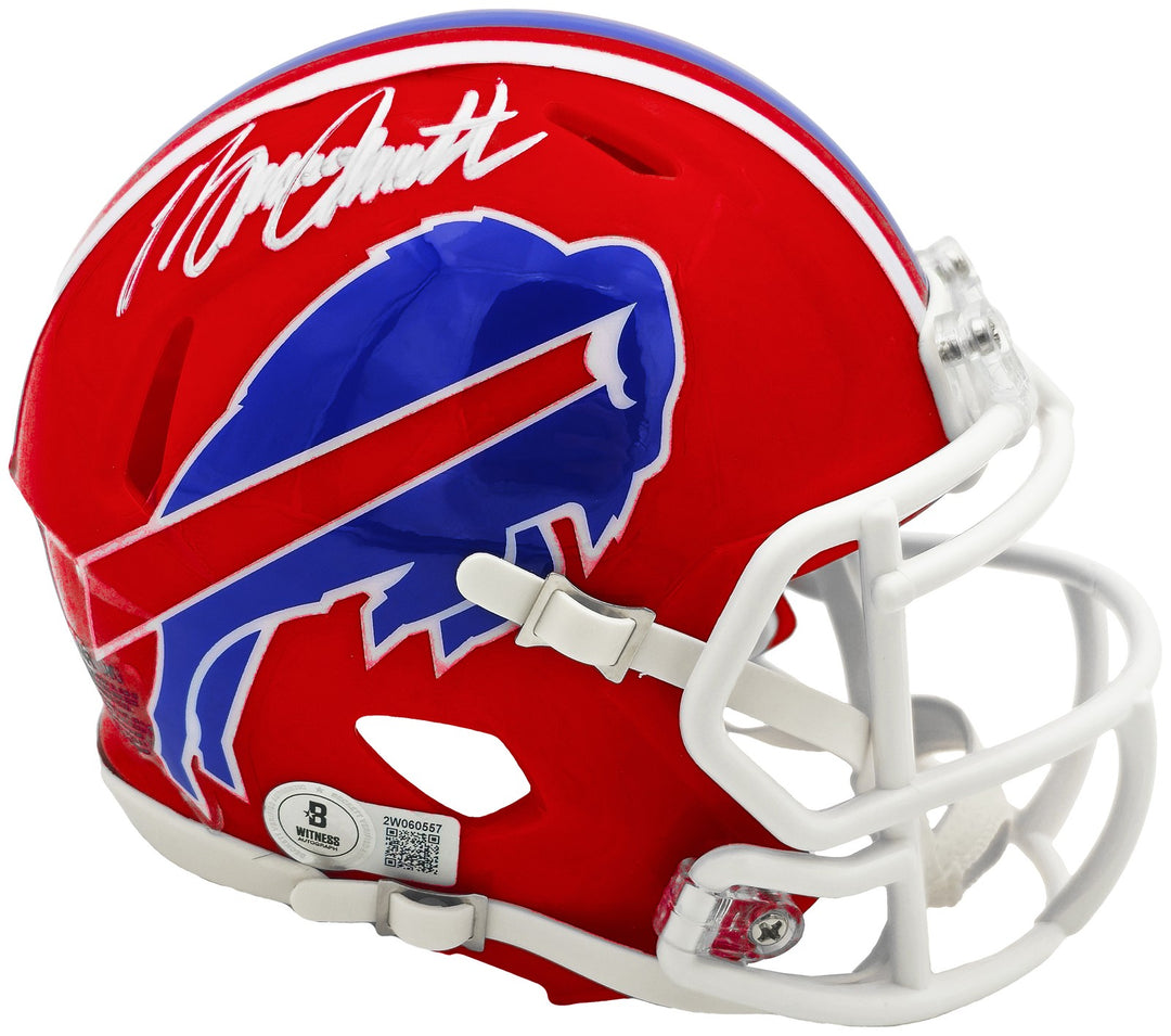 Bruce Smith Signed Bills Red Throwback 1987-2001 Speed Mini Helmet Beckett Wit