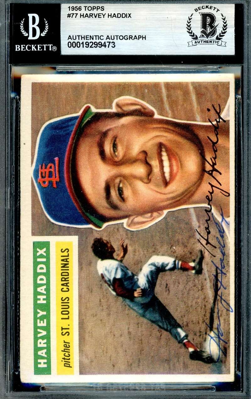 Harvey Haddix Beckett BAS Vintage Signed 1956 Topps Autograph