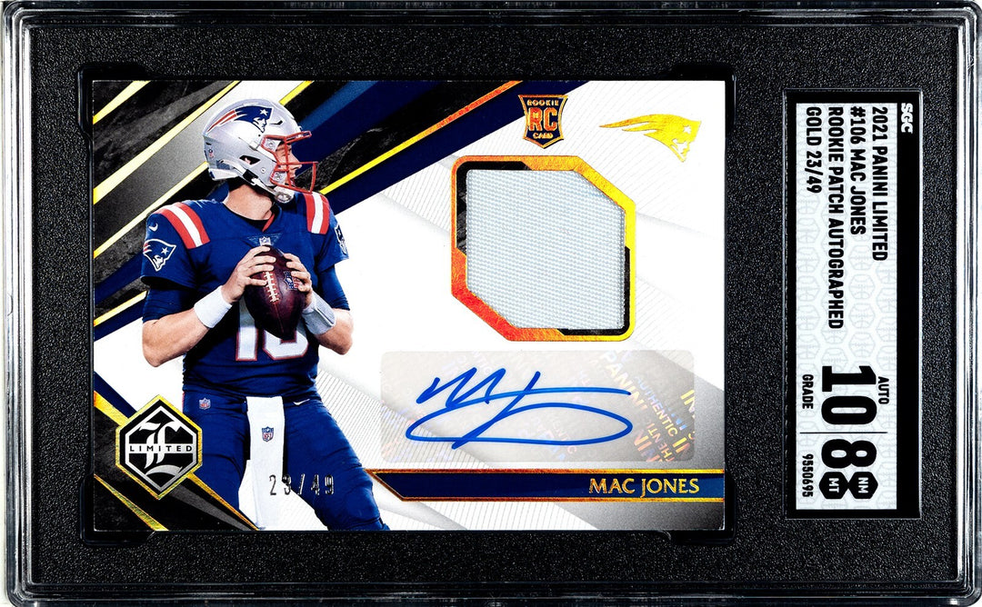 Mac Jones signed 2021 Panini Patch Auto Rookie Card RPA SGC Graded 8/10 Auto /49