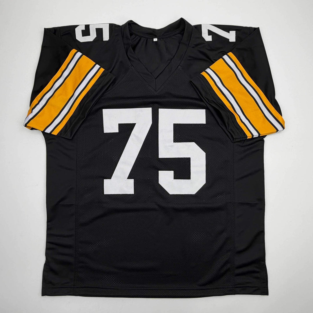 Autographed/Signed Mean Joe Greene HOF 87 Pittsburgh Black Jersey JSA COA