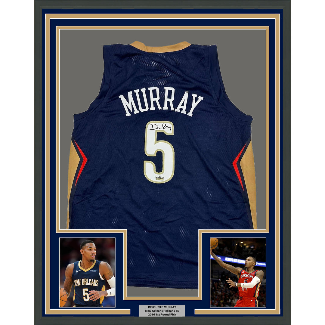 Framed Facsimile Autographed Dejounte Murray 35x39 Reprint Laser Auto Jersey