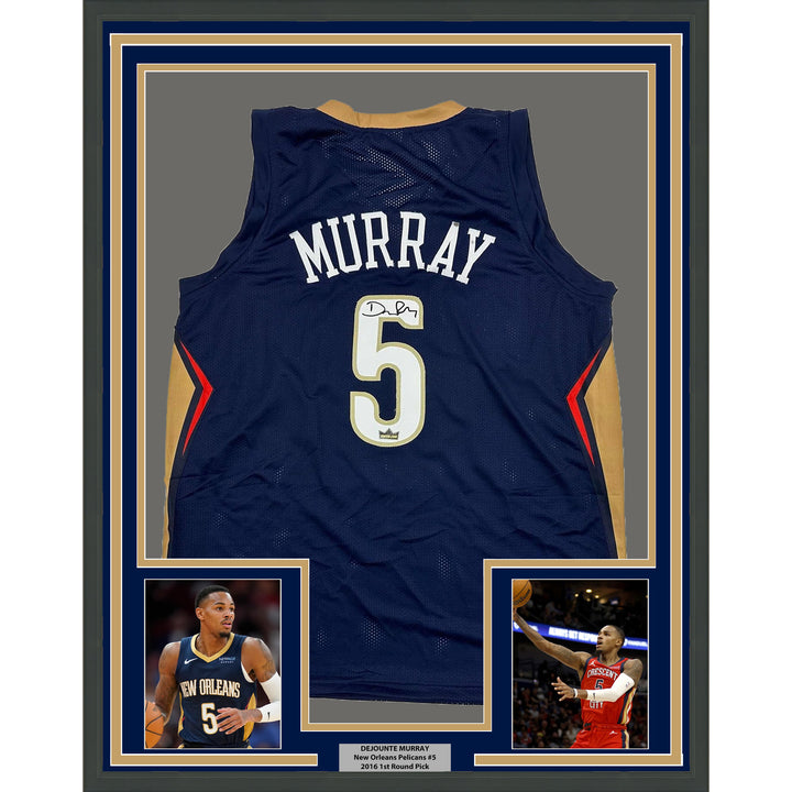 Framed Facsimile Autographed Dejounte Murray 35x39 Reprint Laser Auto Jersey