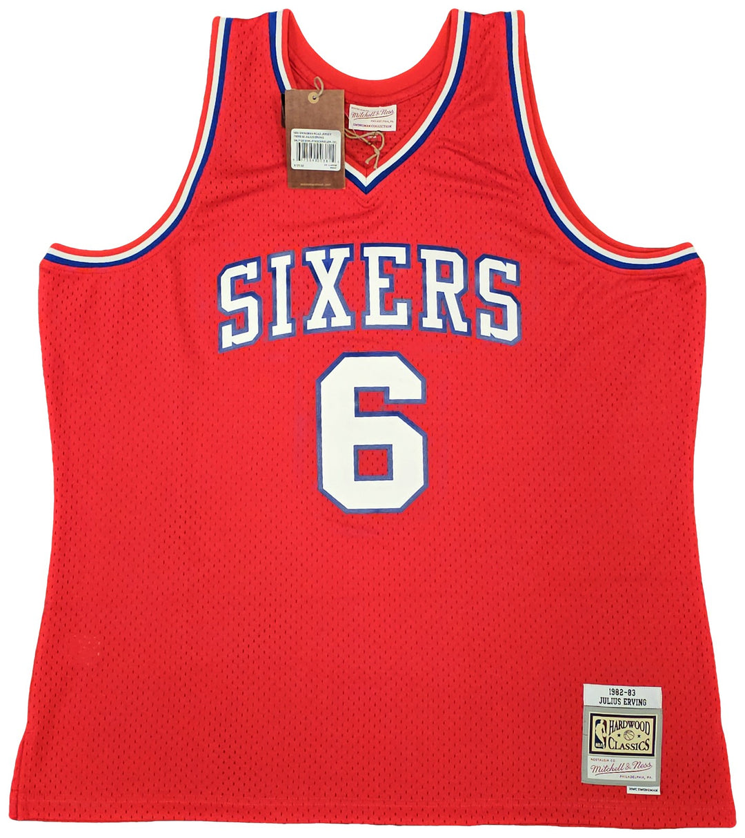 76ers Julius Dr J Erving Auto Red Auth Mitchell Ness 82 Swingman Jersey 2X BAS
