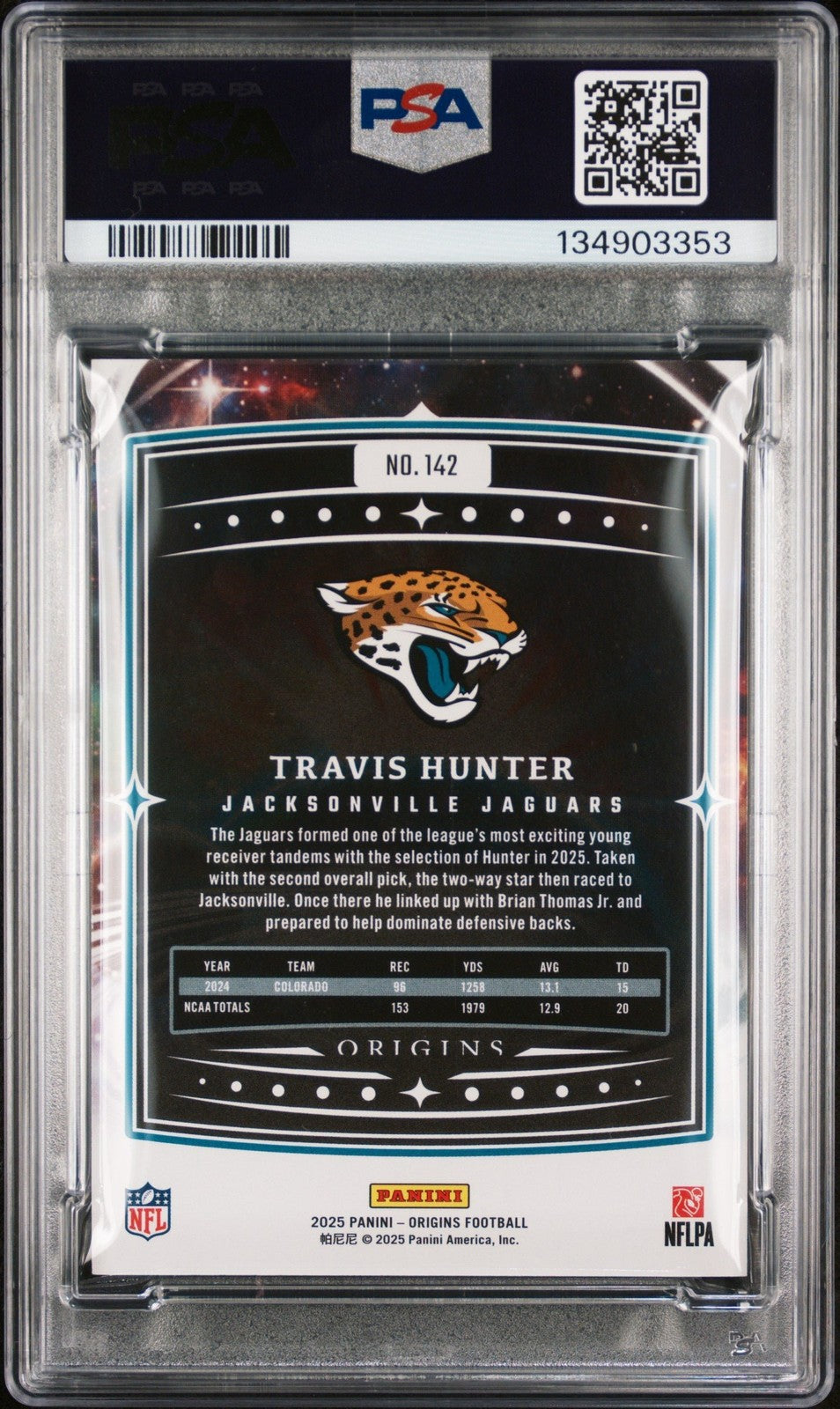 Graded 2025 Panini Origins Travis Hunter #142 Rookie RC Card PSA 10