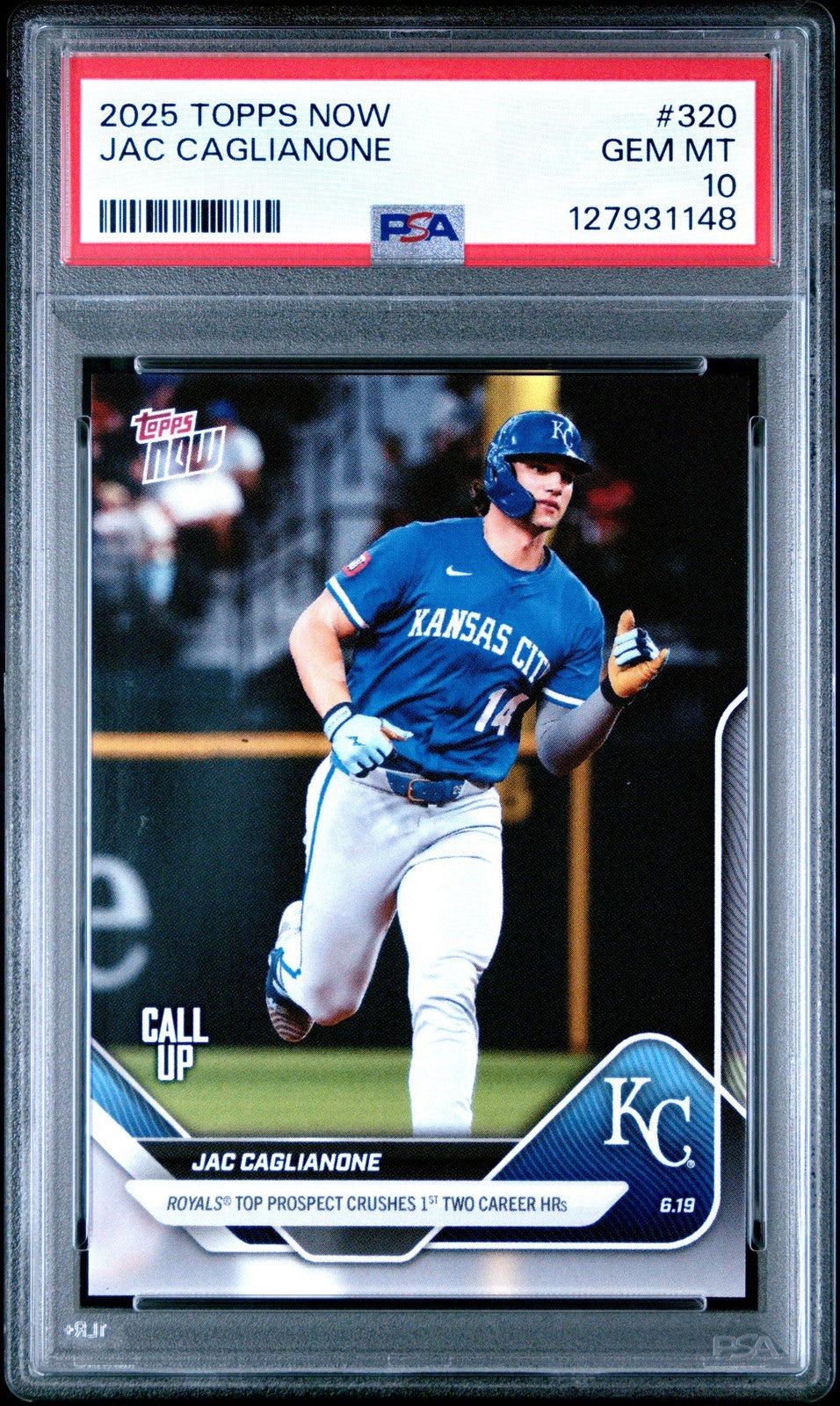 Graded 2025 Topps Now Jac Caglianone #320 Rookie RC Card PSA 10 Mint