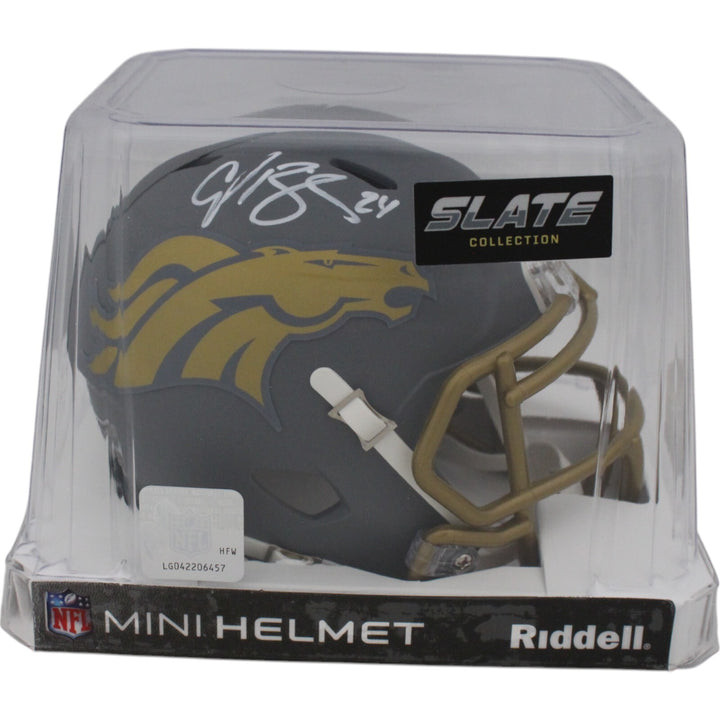 Champ Bailey Autographed/Signed Denver Broncos Slate Mini Helmet Beckett 48652