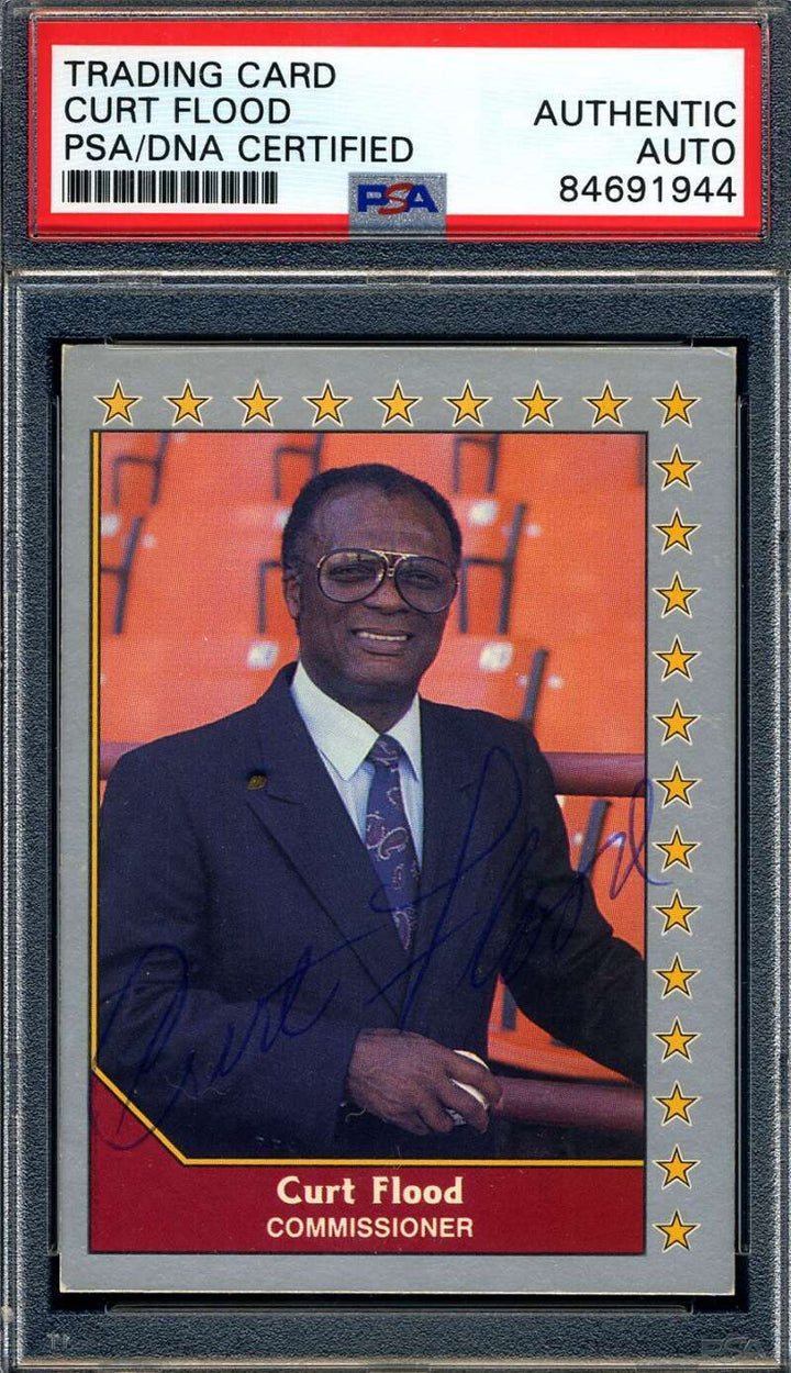 Curt Flood PSA DNA Signed 1990 Pacific Senior League Autograph