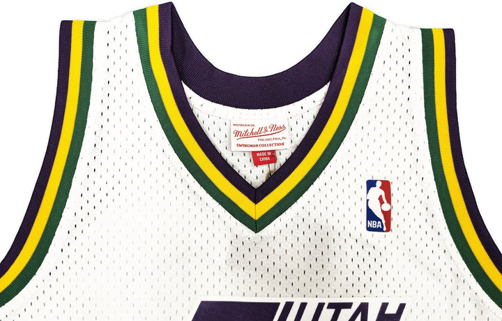 Jazz John Stockton Auto White AUTH Mitchell Ness 91-92 HWC Swingman Jersey L BAS
