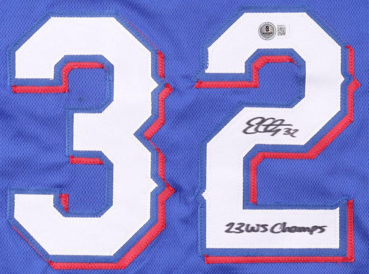 Evan Carter Texas Signed Blue Baseball Jersey 23 WS Champs BAS