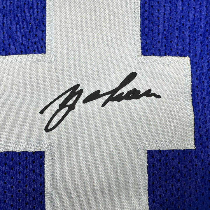 Framed Facsimile Autographed Y.A. YA Tittle 35x39 New York Blue Reprint Jersey