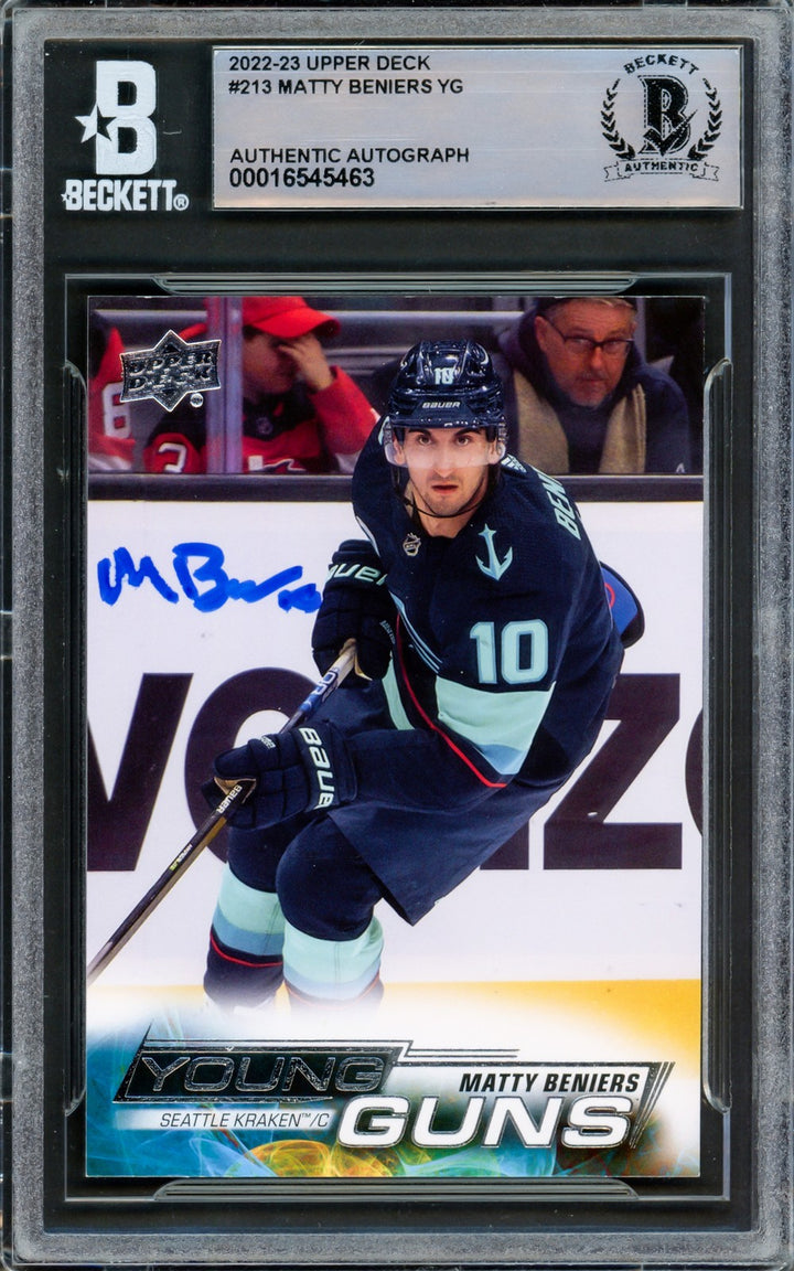 Matty Beniers Signed 2022 Upper Deck Young Guns RC 213 Seattle Kraken Beckett