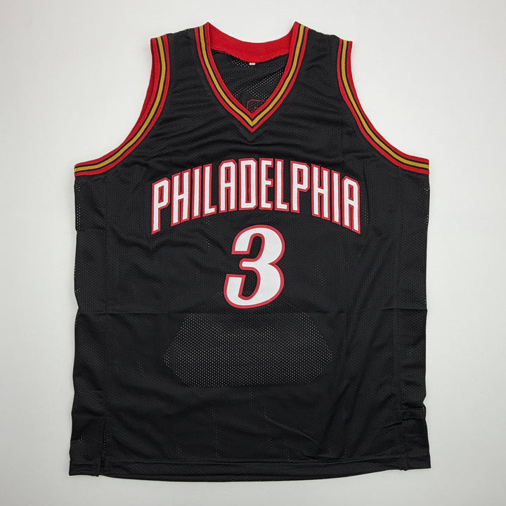 Autographed/Signed Allen Iverson Philadelphia Black Stat Jersey JSA COA