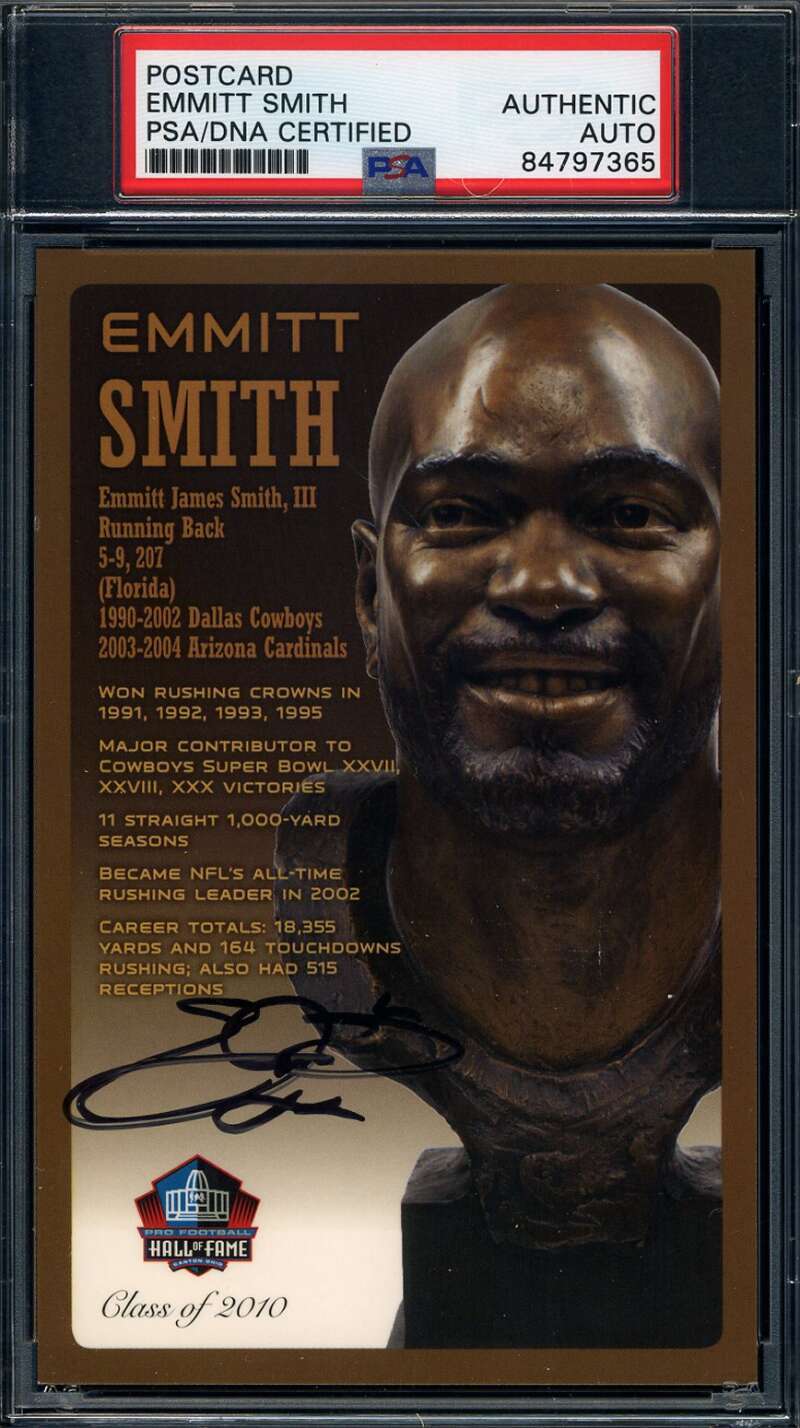 Emmitt Smith PSA DNA Signed Hall of Fame Bronze Bust Postcard Autographed
