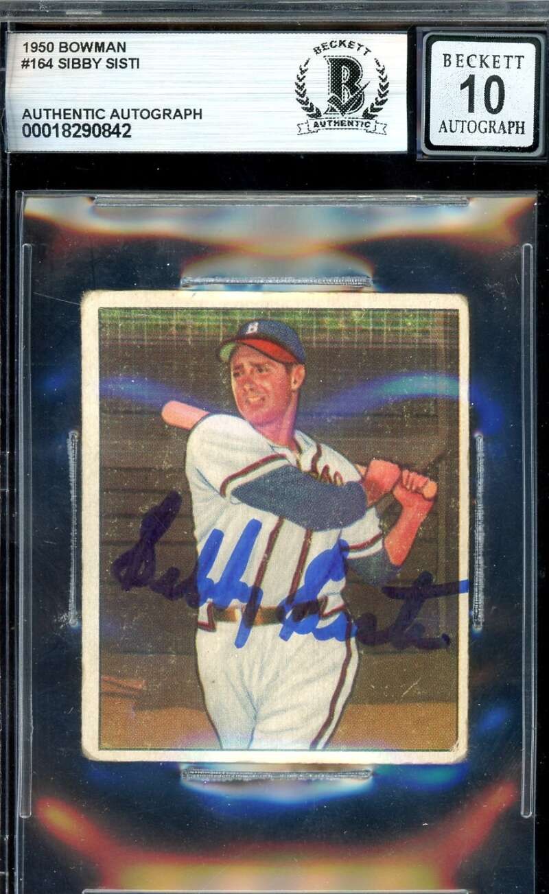 Sibby Sisti Gem Mint 10 Beckett BAS Signed 1950 Bowman Autograph