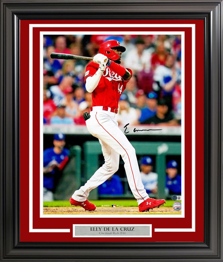 Elly De La Cruz Signed Framed 16x20 Photo Cincinnati Reds HR Swing BAS Witness