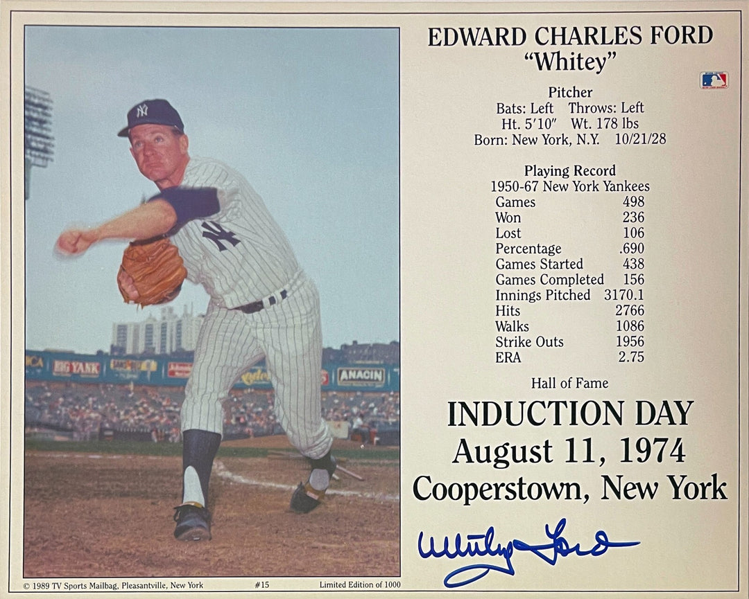 Whitey Ford signed New York Yankees Hall of Fame Induction Day 8x10 Photo -COA