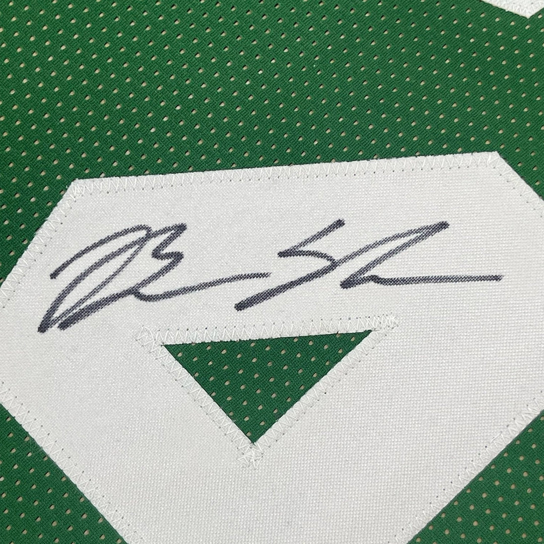 Framed Signed Brian Scalabrine 35x39 Boston Green Jersey JSA COA