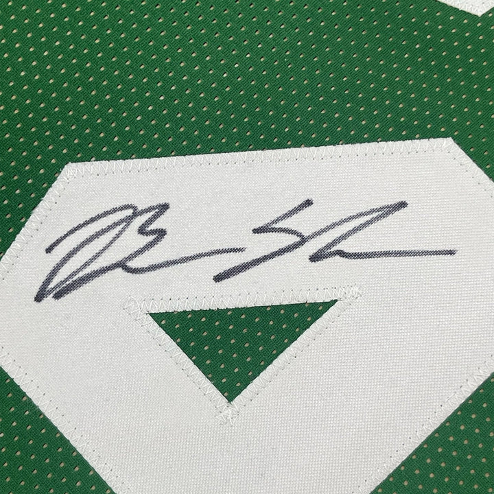 Framed Signed Brian Scalabrine 35x39 Boston Green Jersey JSA COA
