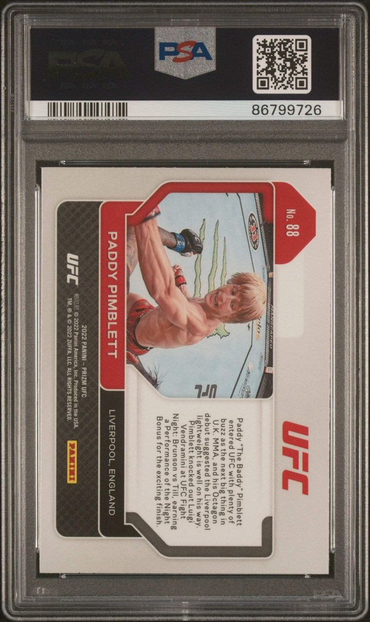 Graded 2022 Panini Prizm UFC Paddy Pimblett #88 Rookie RC UFC MMA Card PSA 10