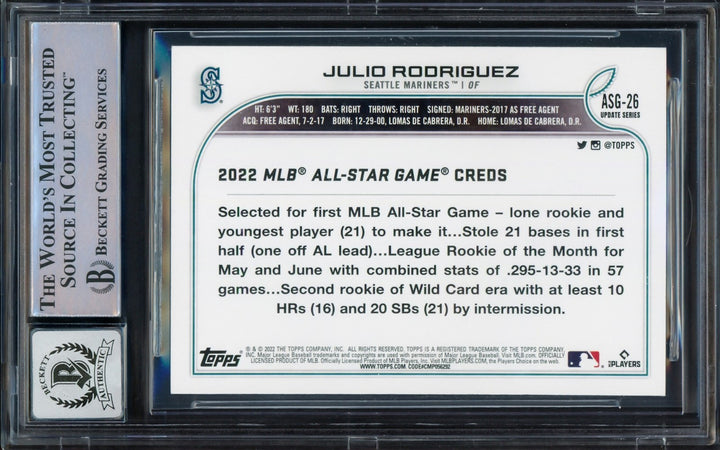 Julio Rodriguez Auto 2022 Topps Update All Star Game RC ASG26 Sig 10 Beckett