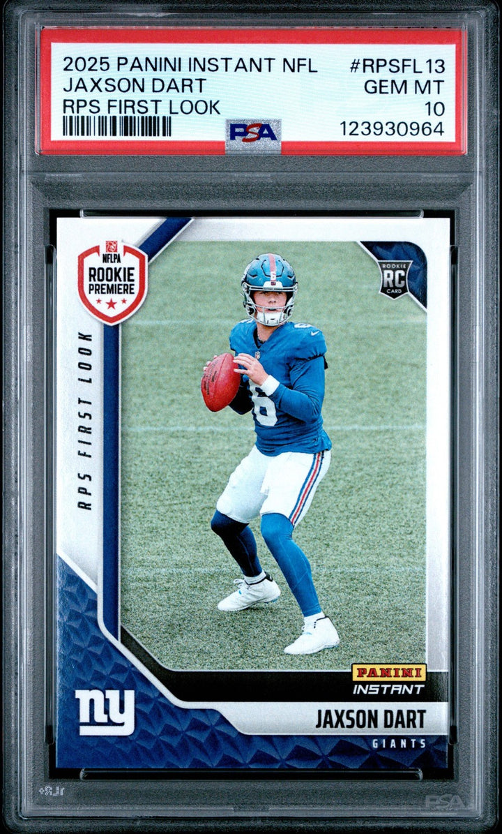 Graded 2025 Panini Jaxson Dart #RPSFL13 RPS First Look RC Football Card PSA 10