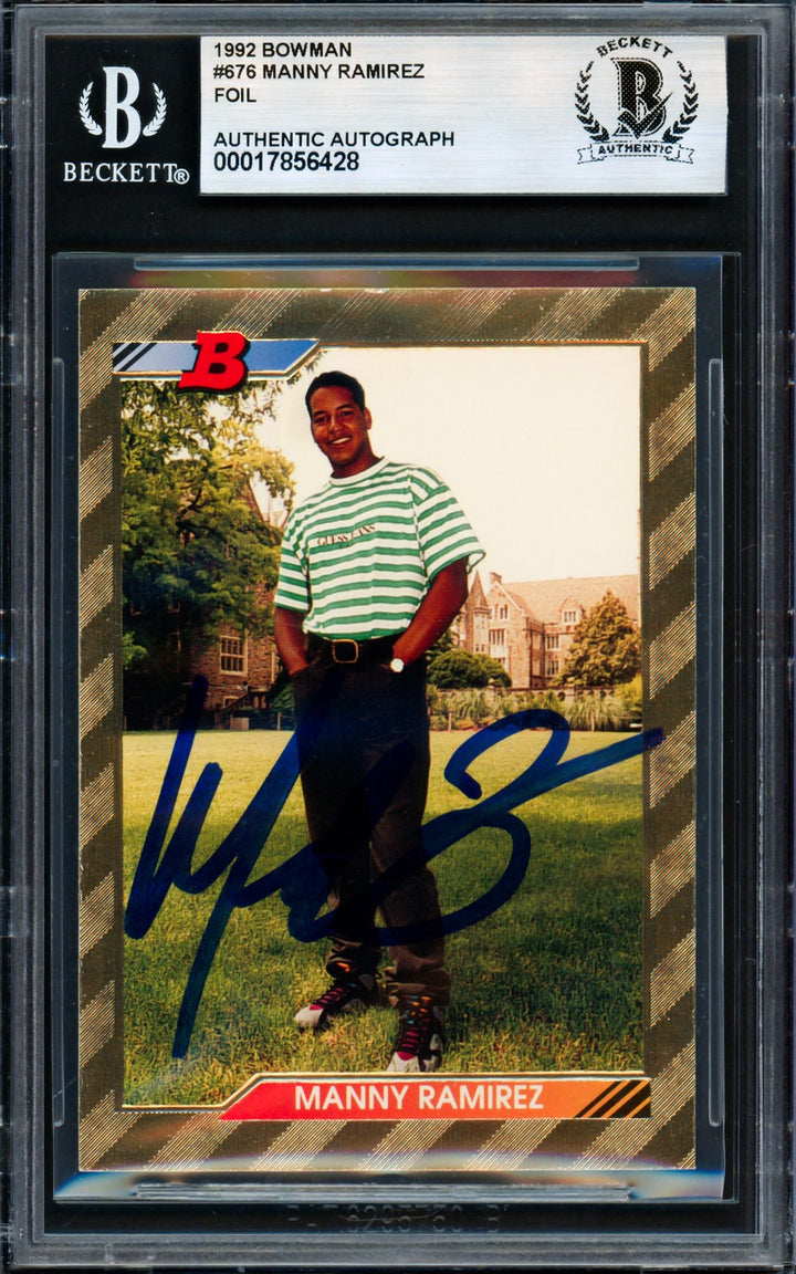 Manny Ramirez Auto Signed 1992 Bowman Gold Foil RC 676 Cleveland Indians Beckett