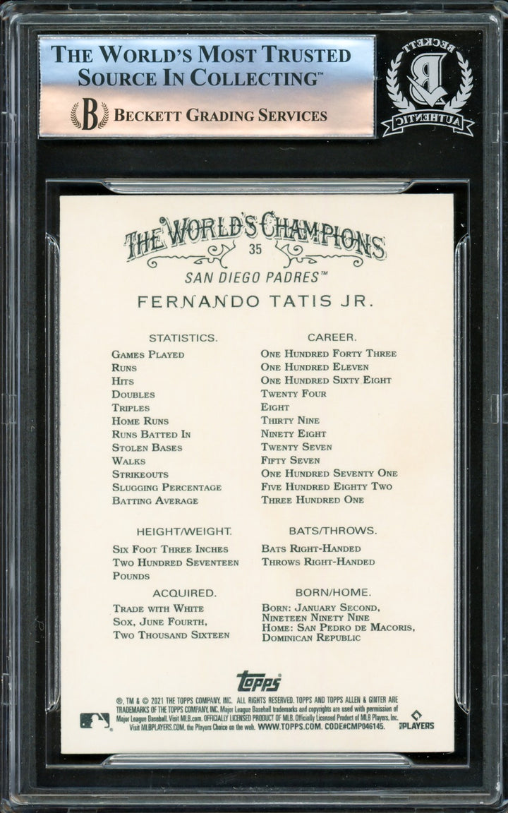 Fernando Tatis Jr. Signed 2021 Topps Allen & Ginter Card #35 San Diego Padres