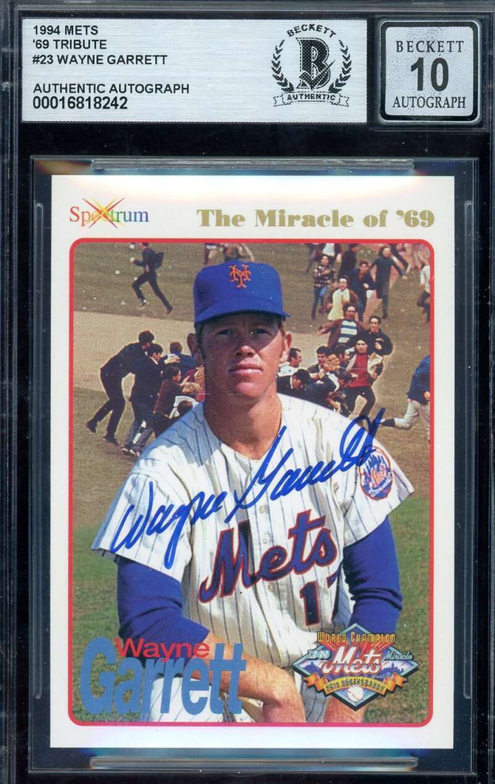 Wayne Garrett Gem Mint 10 Beckett BAS Signed 1994 Spectrum 1969 Mets Autograph