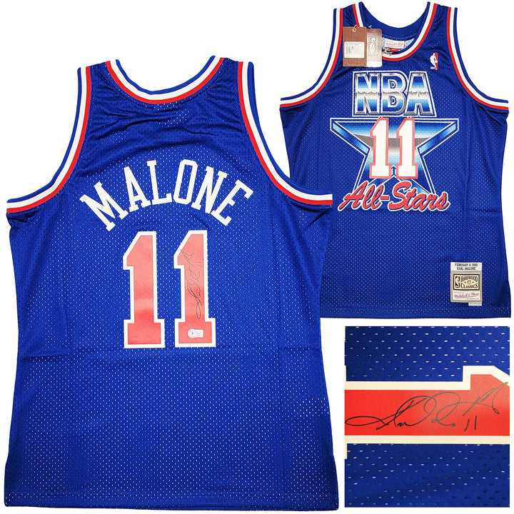 Jazz Karl Malone Auto Blue Authentic Mitchell Ness 1992 ASG Jersey Sz L Beckett