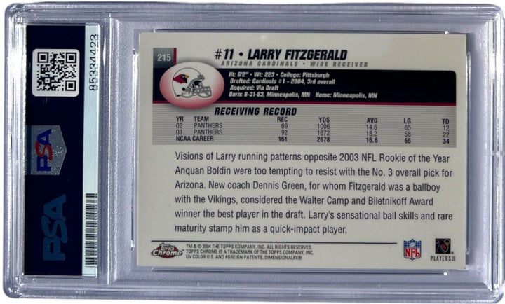 LARRY FITZGERALD SIGNED 2004 TOPPS CHROME ROOKIE CARD #215 AUTO RC PSA/DNA