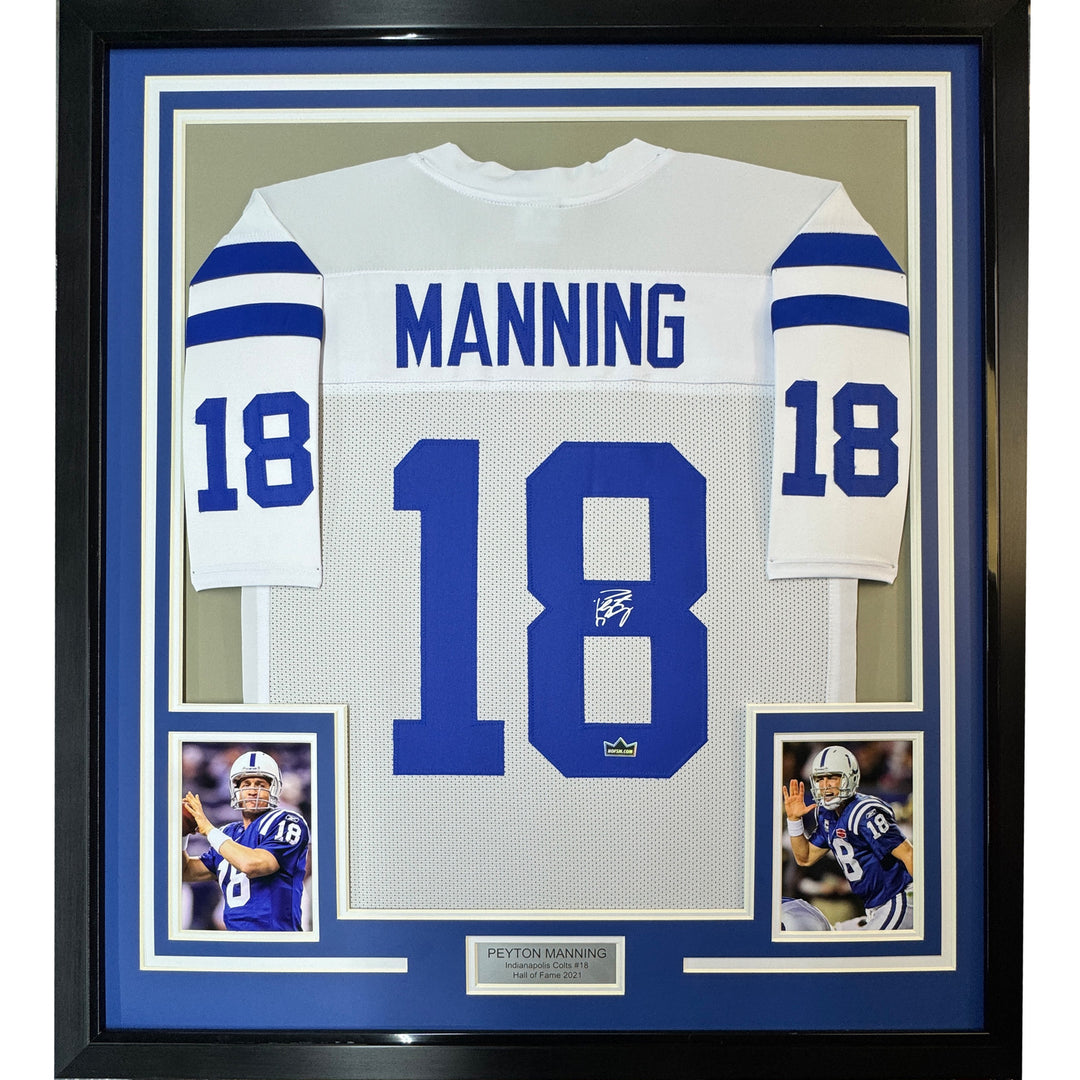 Framed Facsimile Autographed Peyton Manning 33x42 White Reprint Laser Jersey