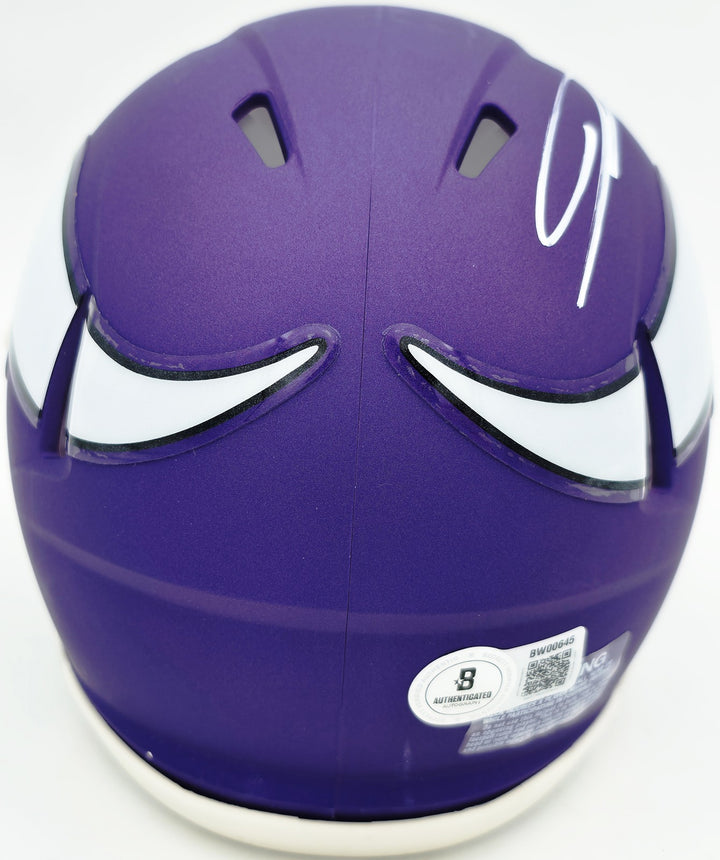 Jordan Addison Signed Vikings Purple Speed Mini Helmet (In White) Beckett