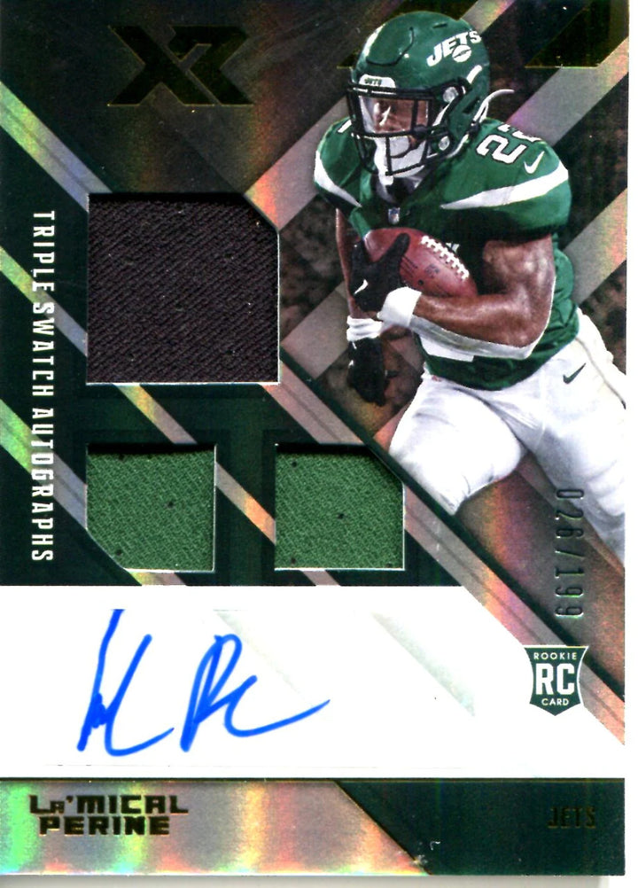 La'Mical Perine 2020 Panini XR Triple Relic/Autographed Rookie Card #26/199