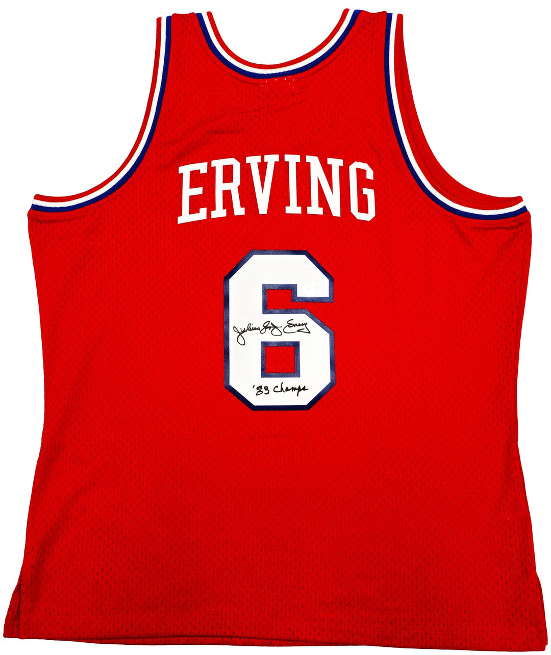76ers Julius Dr J Erving Auto Red Mitchell Ness Swingman 82 Jersey 83 Champ BAS