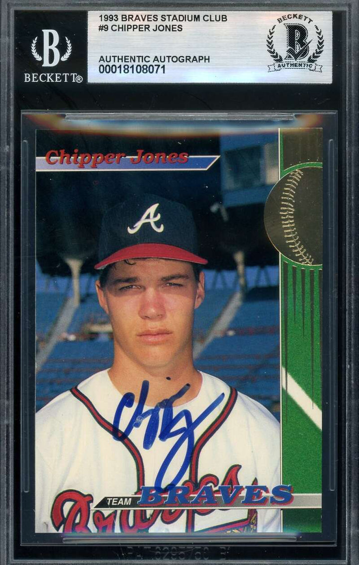 Chipper Jones Beckett BAS Signed 1993 Topps Stadium Club Rookie Autographed