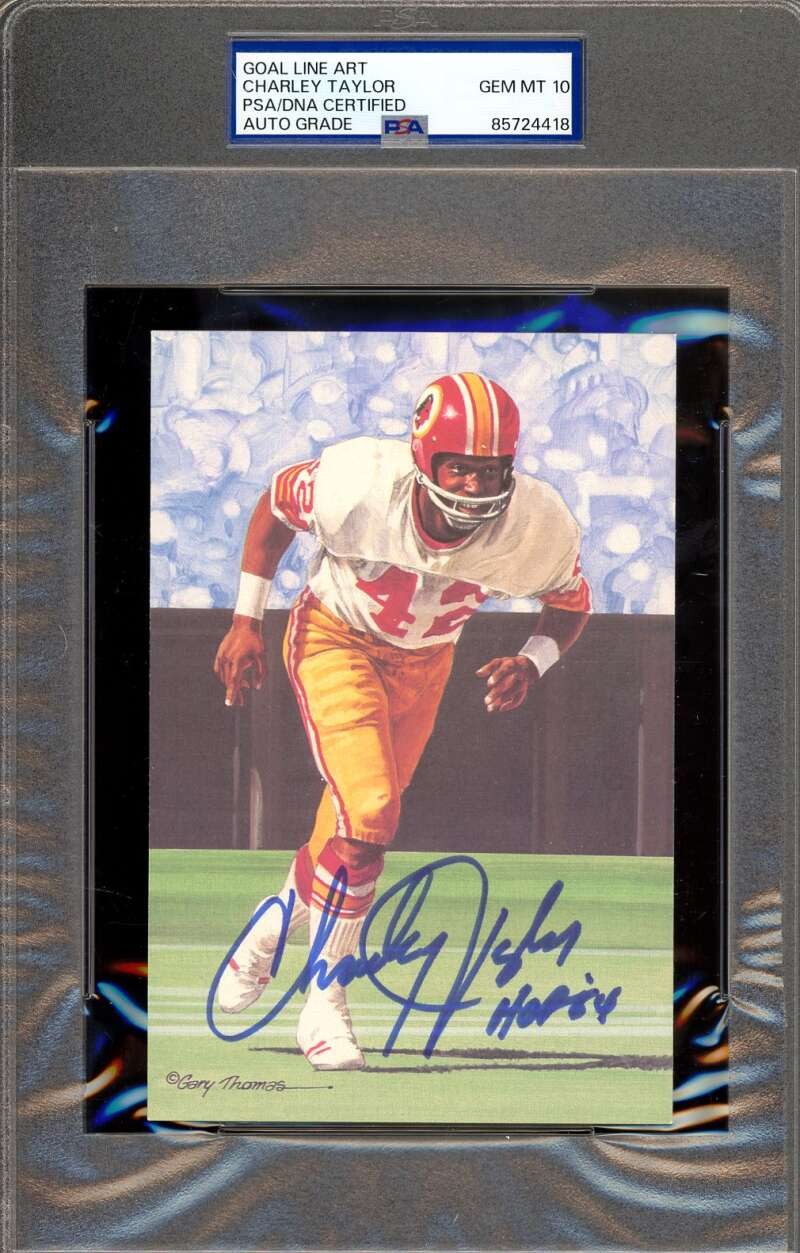 Charley Taylor Gem Mint 10 PSA DNA Auto Goal Line Art Card GLAC Signed HOF 84