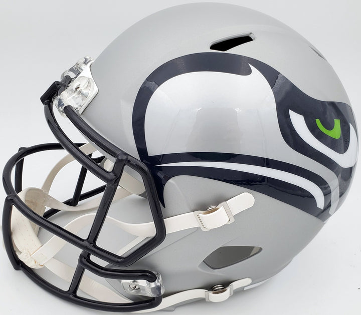 Russell Wilson Signed Seahawks Gray AMP Full Size Speed Replica Helmet In Blue