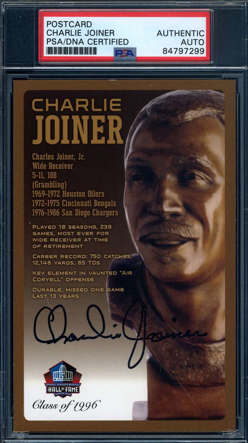 Charlie Joiner PSA DNA Signed Hall of Fame Bronze Bust Postcard Autograph