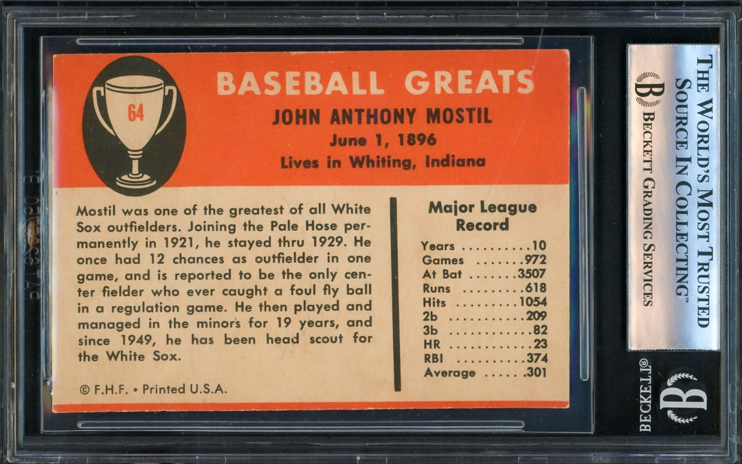 Johnny Mostil Signed 1961 Fleer Card #64 Chicago White Sox Beckett BAS #16177156