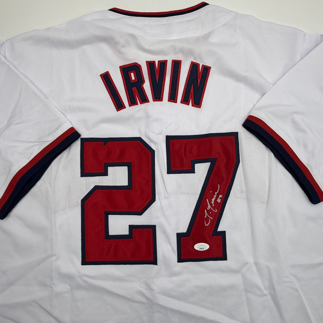 Autographed/Signed Jake Irvin Washington White Baseball Jersey JSA COA