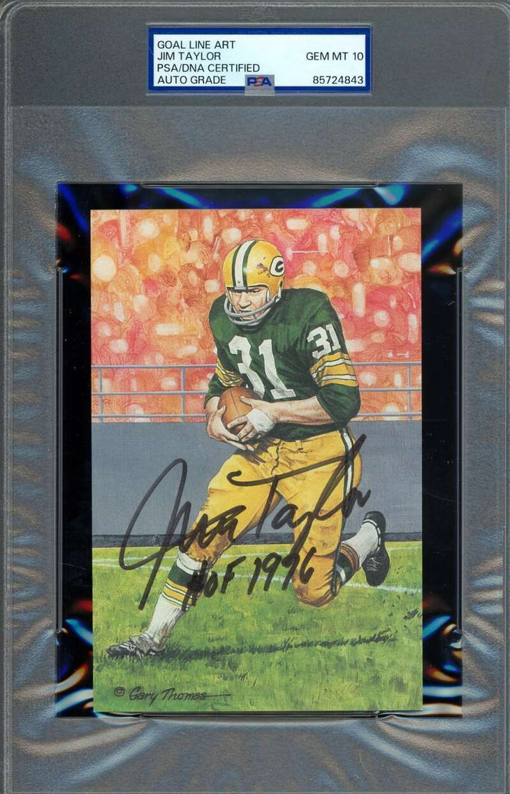 Jim Taylor Gem Mint 10 PSA DNA Signed Goal Line Art Card GLAC Autograph HOF 1996