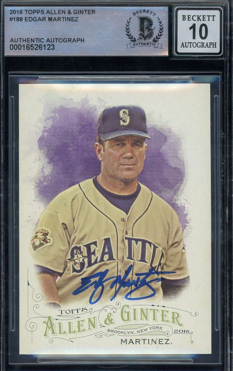 Edgar Martinez Gem Mint 10 Beckett BAS Signed 2016 Topps Allen and Ginter Auto