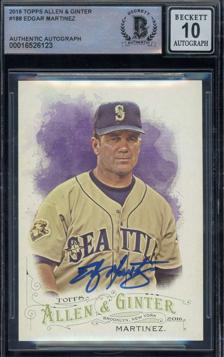 Edgar Martinez Gem Mint 10 Beckett BAS Signed 2016 Topps Allen and Ginter Auto