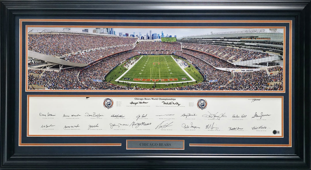 Bears Greats Signed Framed Panoramic Photo With 20 Sigs Beckett BAS