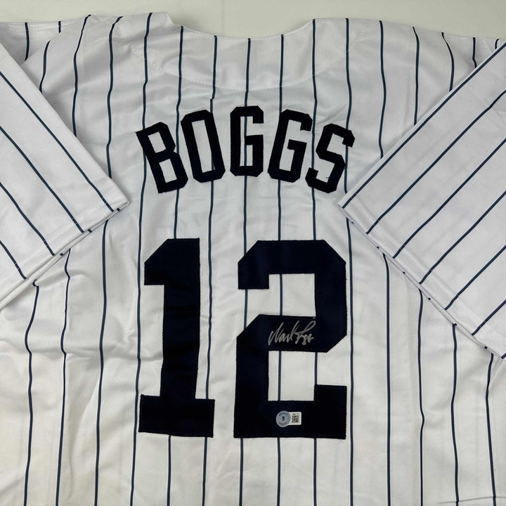 Autographed/Signed Wade Boggs New York Pinstripe Jersey Beckett BAS COA
