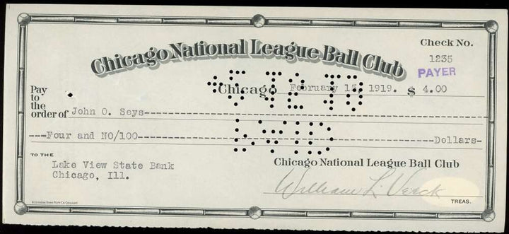 William Veeck JSA Cert Signed 1919 Chicago Cubs Check Autograph 7