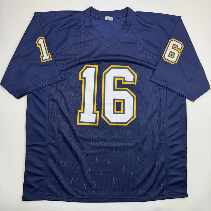 Autographed/Signed Ryan Leaf San Diego Dark Blue Football Jersey Beckett BAS COA
