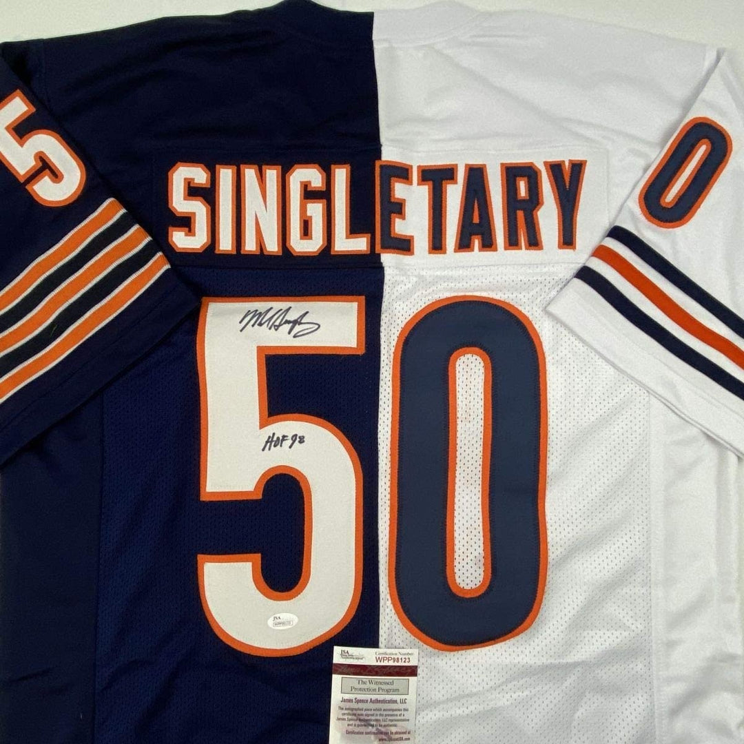 Autographed/Signed Mike Singletary HOF 98 Chicago Split Jersey JSA COA